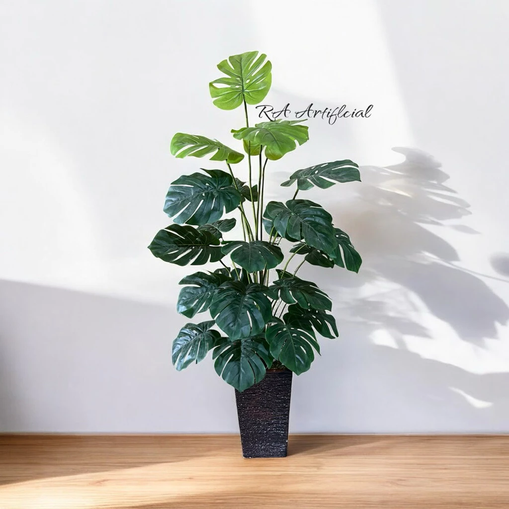 Tall Faux Monstera Deliciosa Plant (55") - 24 Real-Touch Leaves with Textured Planter