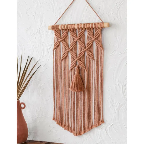 Boho Macrame Wall Hanging with Tassel – Geometric Cotton Knot Decor