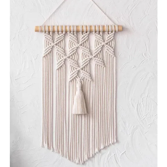Boho Macrame Wall Hanging with Tassel – Geometric Cotton Knot Decor