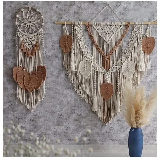 Large Macramé Wall Hanging Set – Boho Leaf & Fringe Bundle