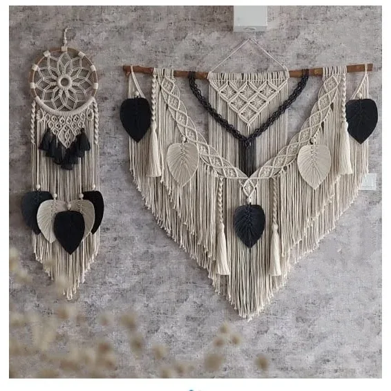 Large Macramé Wall Hanging Set – Boho Leaf & Fringe Bundle