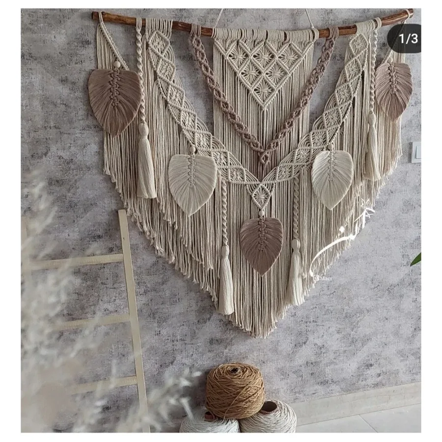 Large Macramé Wall Hanging Set – Boho Leaf & Fringe Bundle