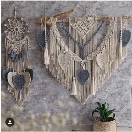 Large Macramé Wall Hanging Set – Boho Leaf & Fringe Bundle