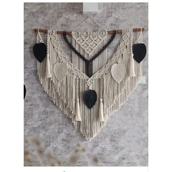 Large Macramé Wall Hanging Set – Boho Leaf & Fringe Bundle