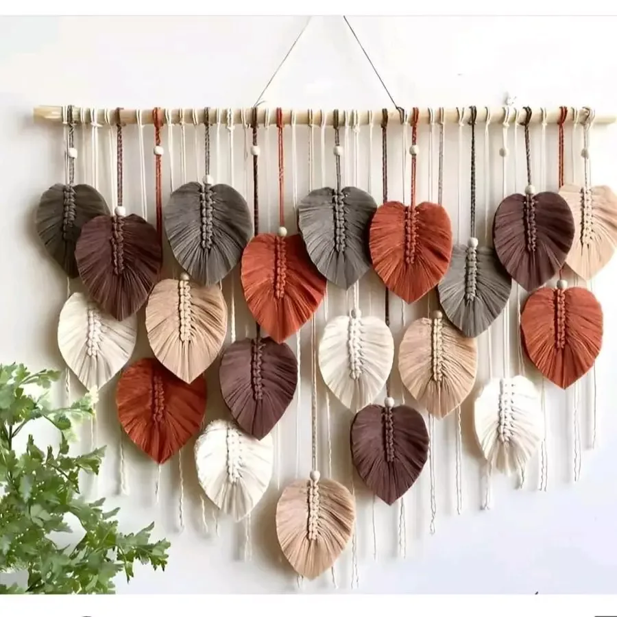 Macramé Leaf Wall Hanging – Oversized Boho Cotton Leaf Tapestry