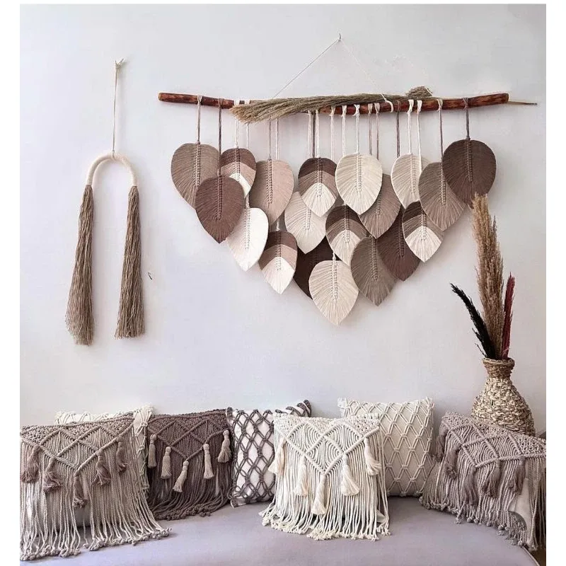 Macramé Leaf Wall Hanging – Oversized Boho Cotton Leaf Tapestry
