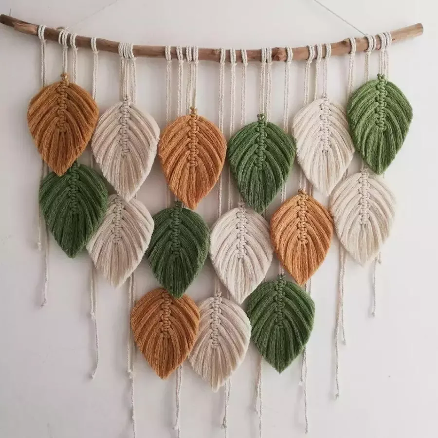 Macramé Leaf Wall Hanging – Oversized Boho Cotton Leaf Tapestry