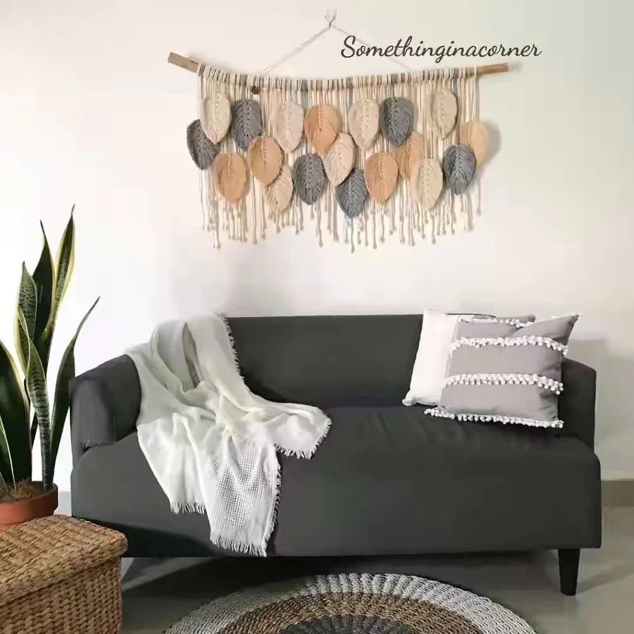 Macramé Leaf Wall Hanging – Oversized Boho Cotton Leaf Tapestry
