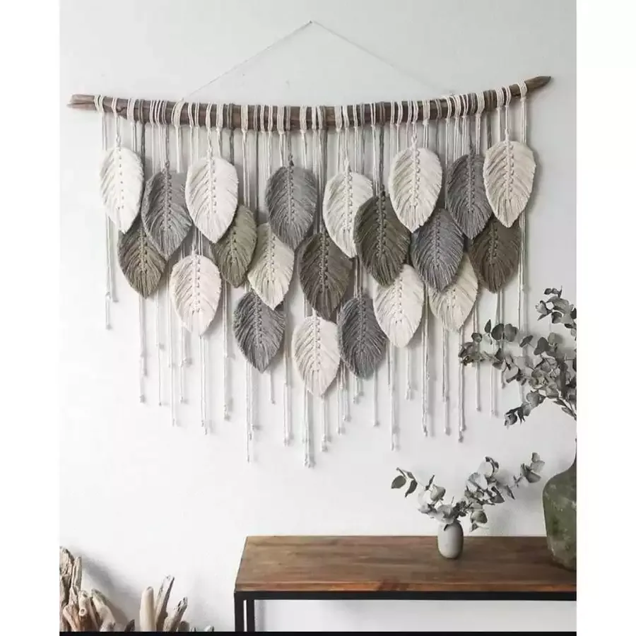Macramé Leaf Wall Hanging – Oversized Boho Cotton Leaf Tapestry