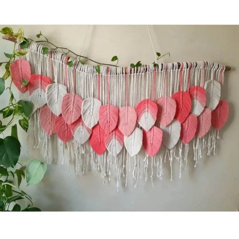 Macramé Leaf Wall Hanging – Oversized Boho Cotton Leaf Tapestry