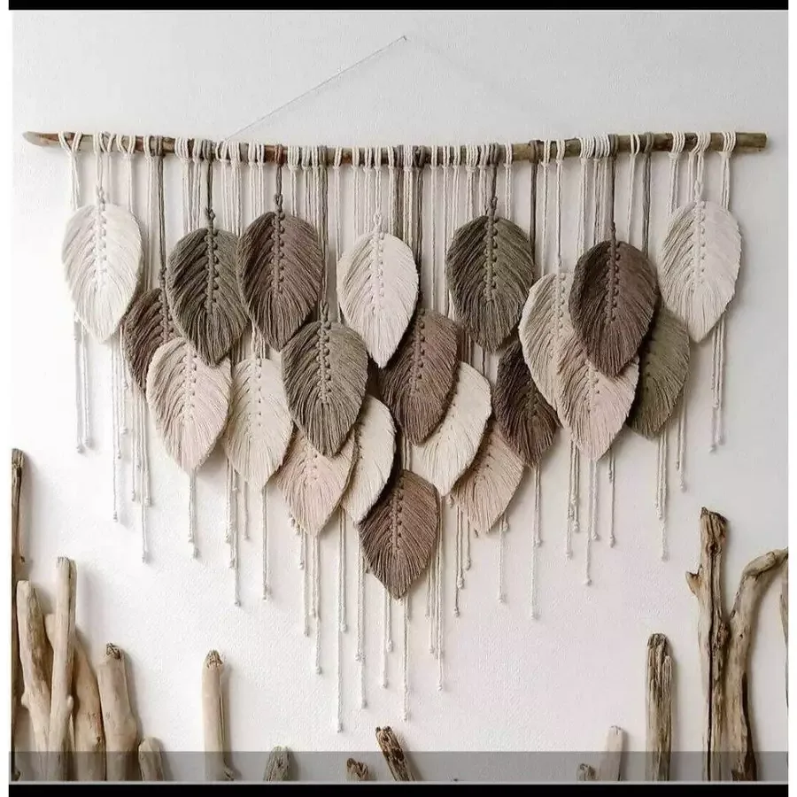 Macramé Leaf Wall Hanging – Oversized Boho Cotton Leaf Tapestry