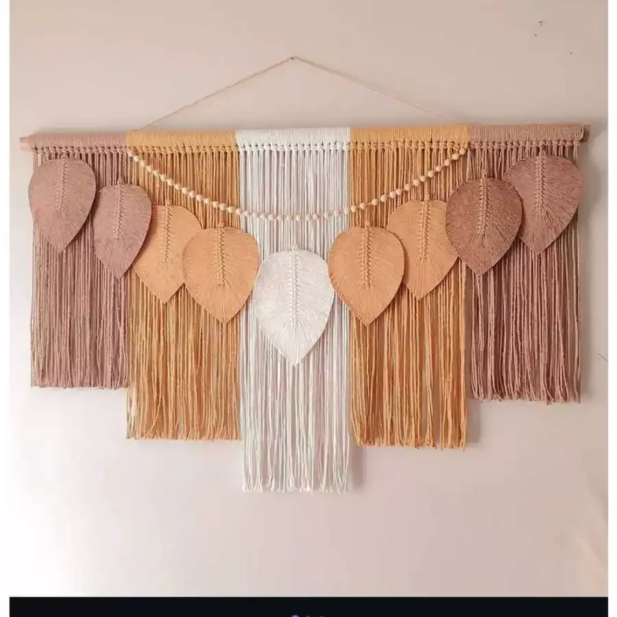 Large Macramé Fringe Wall Hanging – Colorblock Boho Leaf Tapestry