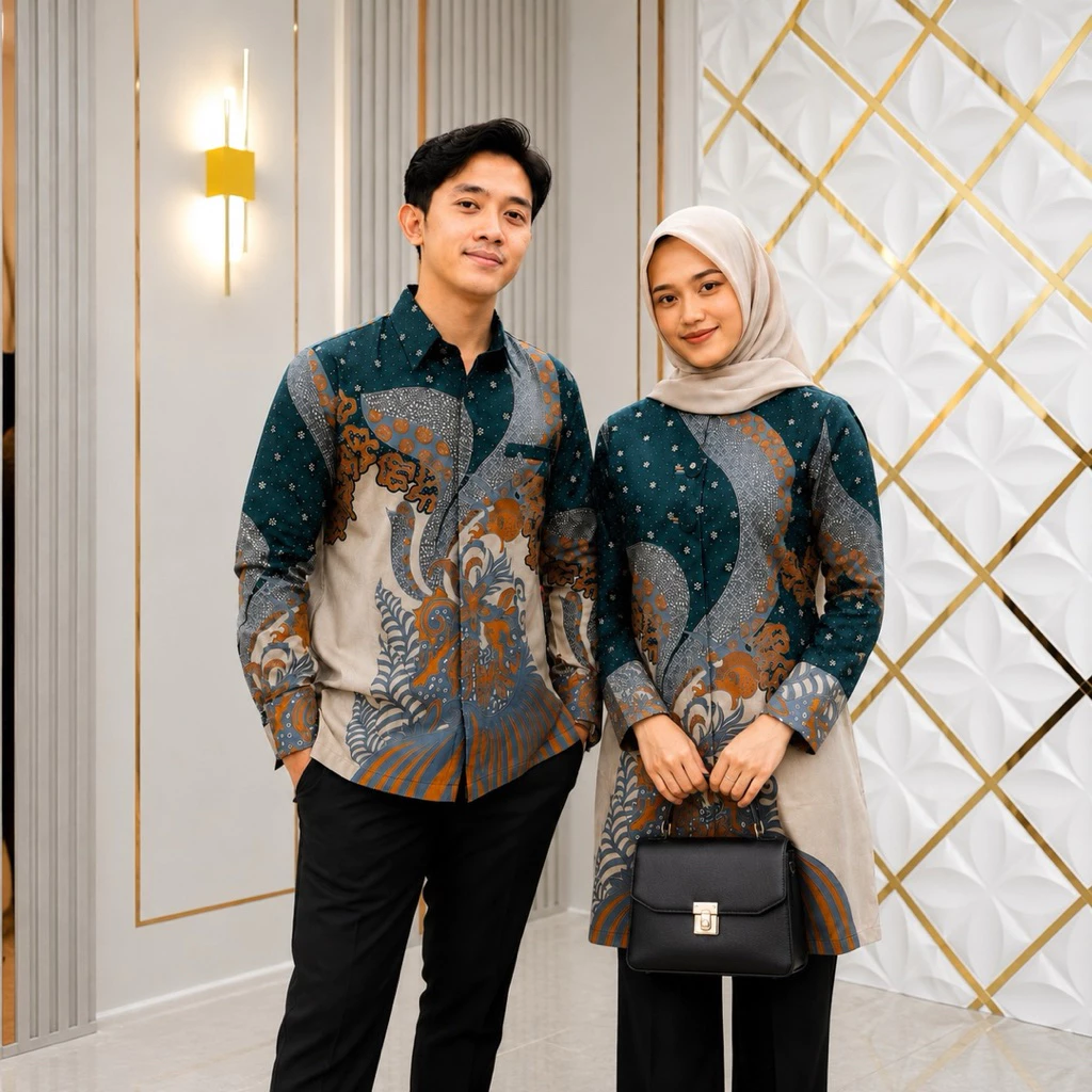 Nusa Weave Emerald Teal Couple Batik Shirt & Tunic Set