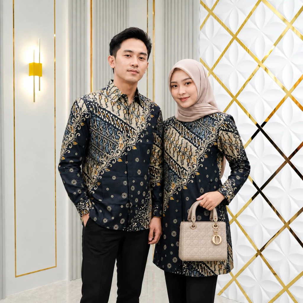 Nusa Weave Navy Gold Couple Batik Shirt & Tunic Set