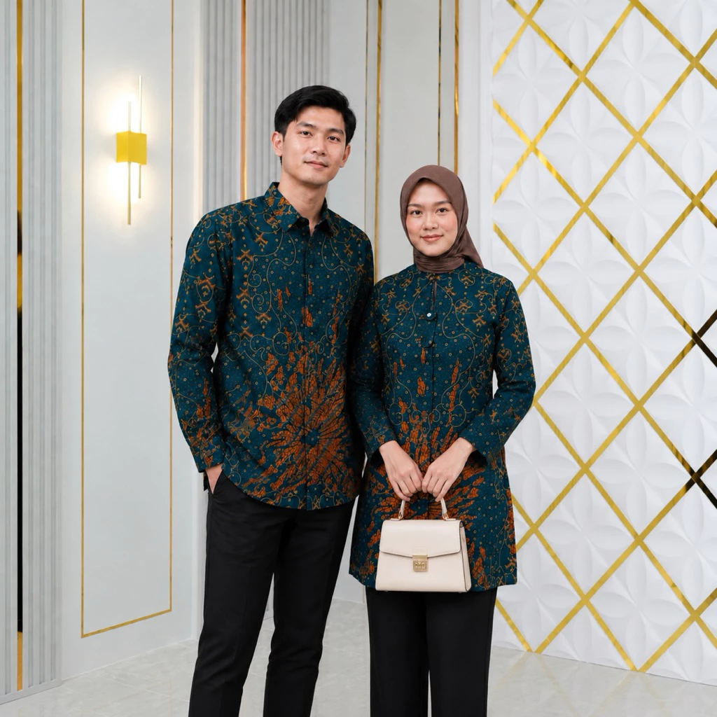 Emerald Green Batik Couple Set — Men's Shirt & Women's Tunic