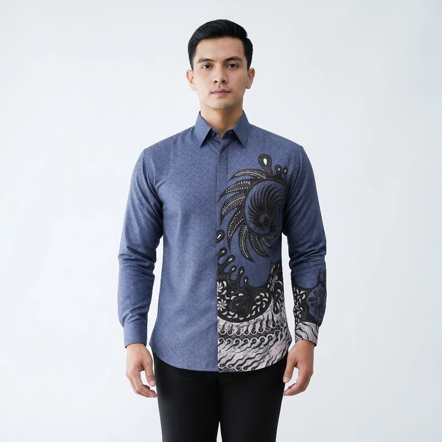 Men's Long-Sleeve Premium Cotton Batik Shirt — Slim Fit